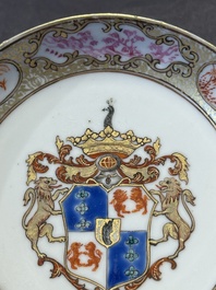 A pair of Chinese famille rose armorial saucers with the arms of Arendsma van Idsinga for the Dutch market, Qianlong