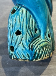 A pair of Chinese turquoise-glazed parrots, 19th C.