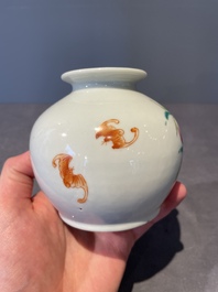 A rare Chinese famille rose 'Wu Shuang Pu' vase and a 'nine peaches' jar, Guangxu mark, 19th C.