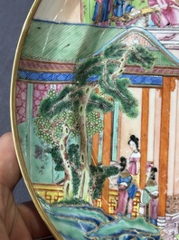 A rare Chinese Canton famille rose armorial dish with the arms of Wight, ca. 1810