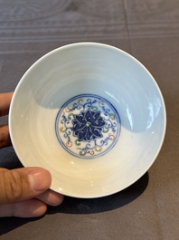 Two Chinese blue, white and famille rose bowls and two famille rose bowls, Guangxu and Shen De Tang mark, 19th C.