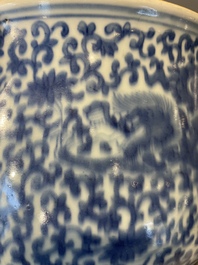 A large Chinese blue and white censer with chilong and floral design, Kangxi