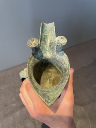 Three Chinese archaic bronze wine vessels, Zhou or later