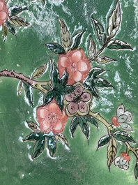 A Chinese famille verte and a famille rose dish with birds among blossom branches, 19th C.