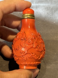 Four Chinese Peking glass snuff bottles, one with a Qianlong mark, 18/19th C.