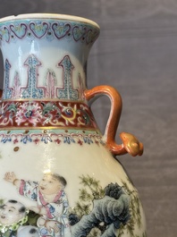 A Chinese famille rose 'hu' vase with playing boys, Qianlong mark, 20th C.