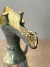 Three Chinese archaic bronze wine vessels, Zhou or later