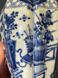 Three Chinese blue and white vases with floral design, Kangxi