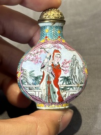 Six Chinese Peking enamel snuff bottles with European design, Qianlong mark, 19/20th C.