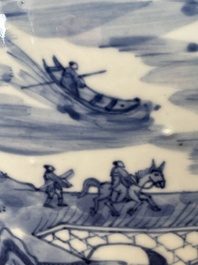 A Chinese blue and white 'landscape' vase and cover, Chenghua mark, 19th C.