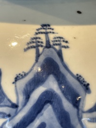 A Chinese blue and white 'landscape' vase and cover, Chenghua mark, 19th C.