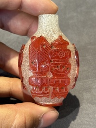 A group of seven Chinese red-overlay glass and red glass snuff bottles, 19/20th C.