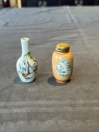A Chinese famille rose miniature vase and a snuff bottle, Daoguang mark and of the period, 19th C.