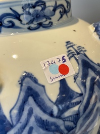 A Chinese blue and white 'landscape' vase and cover, Chenghua mark, 19th C.