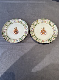 A pair of rare Chinese Canton famille rose armorial plates with the arms of Wight, ca. 1810