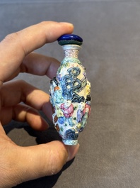 Six Chinese moulded famille rose snuff bottles, Qianlong mark, 19th C.