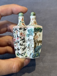 A Chinese double losange-shaped '12 zodiac animals' snuff bottle and a 'roosters' snuff bottle, 19th C.