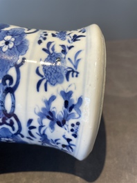 A Chinese blue and white garniture of five vases with lotus scrolls, 19th C.