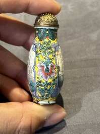 Six Chinese Peking enamel snuff bottles with European design, Qianlong mark, 19/20th C.