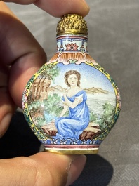 Six Chinese Peking enamel snuff bottles with European design, Qianlong mark, 19/20th C.