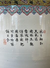 A Chinese famille rose jardiniere with ladies in a garden, 20th C.