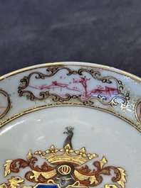 A pair of Chinese famille rose armorial saucers with the arms of Arendsma van Idsinga for the Dutch market, Qianlong