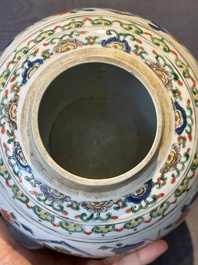 A Chinese famille verte 'figures and antiquities' jar and cover, Kangxi