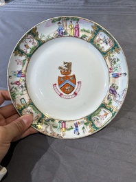 A pair of rare Chinese Canton famille rose armorial plates with the arms of Wight, ca. 1810