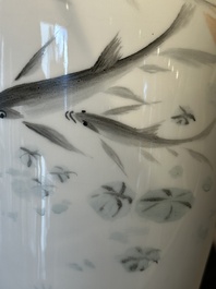 A Chinese eggshell polychrome 'fish' vase, Jing De Zhen Zhi 景德鎮製 mark, dated 1981