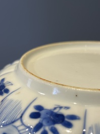 Four Chinese blue and white 'Eight Immortals' cups and saucers and five saucers, Chenghua and Lu mark, Kangxi