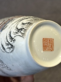 A pair of Chinese polychrome 'snow scene' vases, Jing De Zhen Zhi 景德鎮製 mark, dated 1979