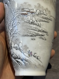 A pair of Chinese polychrome 'snow scene' vases, Jing De Zhen Zhi 景德鎮製 mark, dated 1979