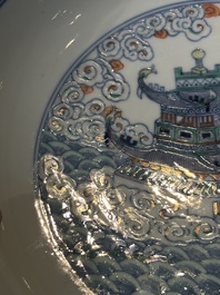 A Chinese famille verte 'Hai Wu Tian Chou 海屋添筹' plate, Yongzheng mark, 19th C.
