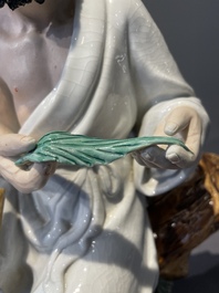 A Chinese polychrome sculpture of a lumberjack, Jingdezheng mark, 20th C.