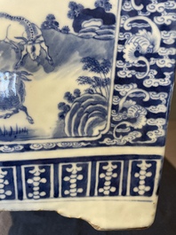 A square Chinese blue and white 'three rams' jardiniere, 19th C.