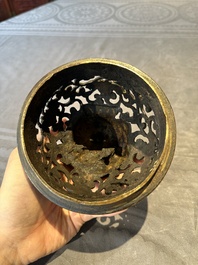 A fine Chinese tripod 'elephant' censer and cover, Ming