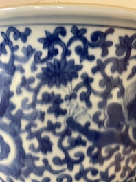 A large Chinese blue and white censer with chilong and floral design, Kangxi