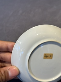 A pair of Chinese famille rose armorial saucers with the arms of Arendsma van Idsinga for the Dutch market, Qianlong