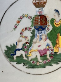 A Chinese export famille rose dish with a crowned coat of arms of the King's Club for the Danish market, Qianlong