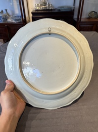 A Chinese export famille rose dish with a crowned coat of arms of the King's Club for the Danish market, Qianlong
