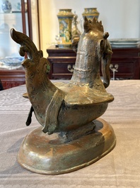 A large bronze sculpture and an opium weight in shape of Hintha or Hamsa, Burma/India, 17/18th C.