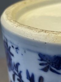 A Chinese blue and white garniture of five vases with lotus scrolls, 19th C.