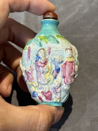 Six Chinese famille rose moulded snuff bottles, Qianlong mark, 19/20th C.