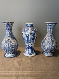 Three Chinese blue and white vases with floral design, Kangxi