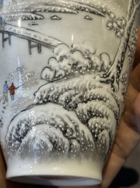 A pair of Chinese polychrome 'snow scene' vases, Jing De Zhen Zhi 景德鎮製 mark, dated 1979