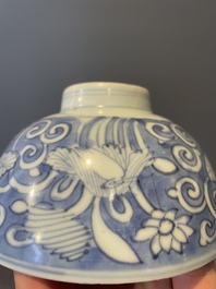 A collection of ten Chinese blue and white bowls, Ming