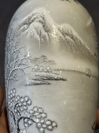 A pair of Chinese polychrome 'snow scene' vases, Jing De Zhen Zhi 景德鎮製 mark, dated 1979