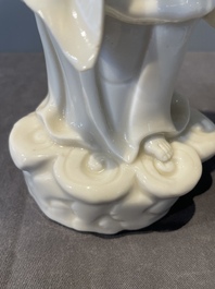 Two Chinese Dehua blanc de Chine figures of Guanyin, 18th C.
