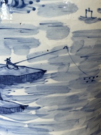 A Chinese blue and white 'landscape' vase and cover, Chenghua mark, 19th C.