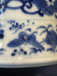 A Chinese blue and white garniture of five vases with lotus scrolls, 19th C.